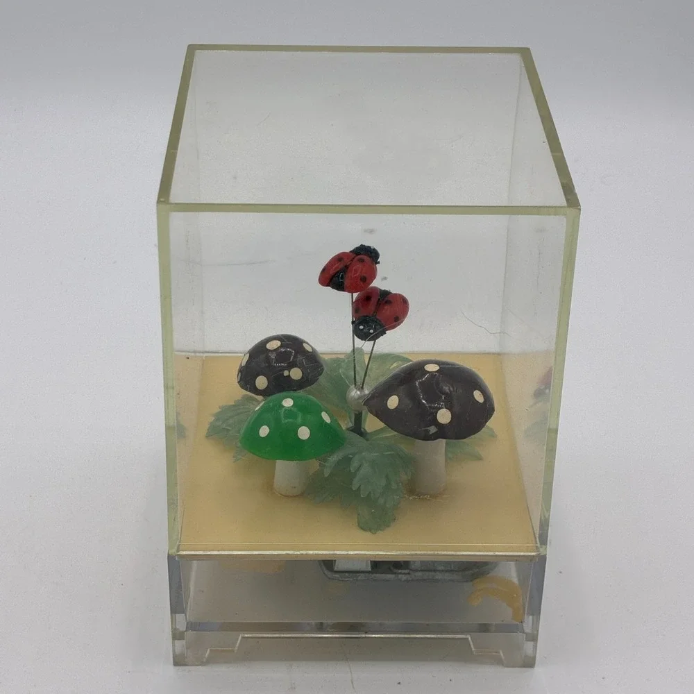 Vintage 1970s Berman Anderson Music Box Lucite Ladybugs Mushrooms Works